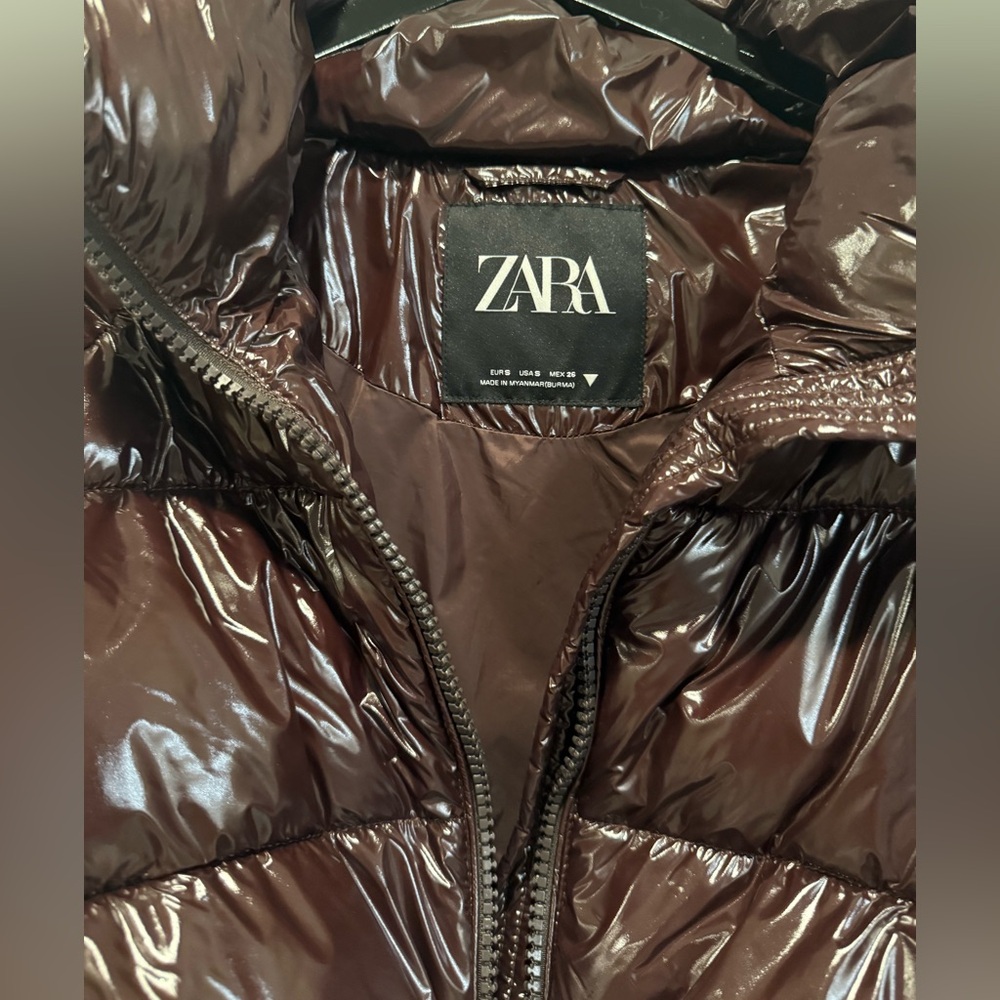 Zara Glossy Chocolate Puffer Jacket - Picture 3 of 4